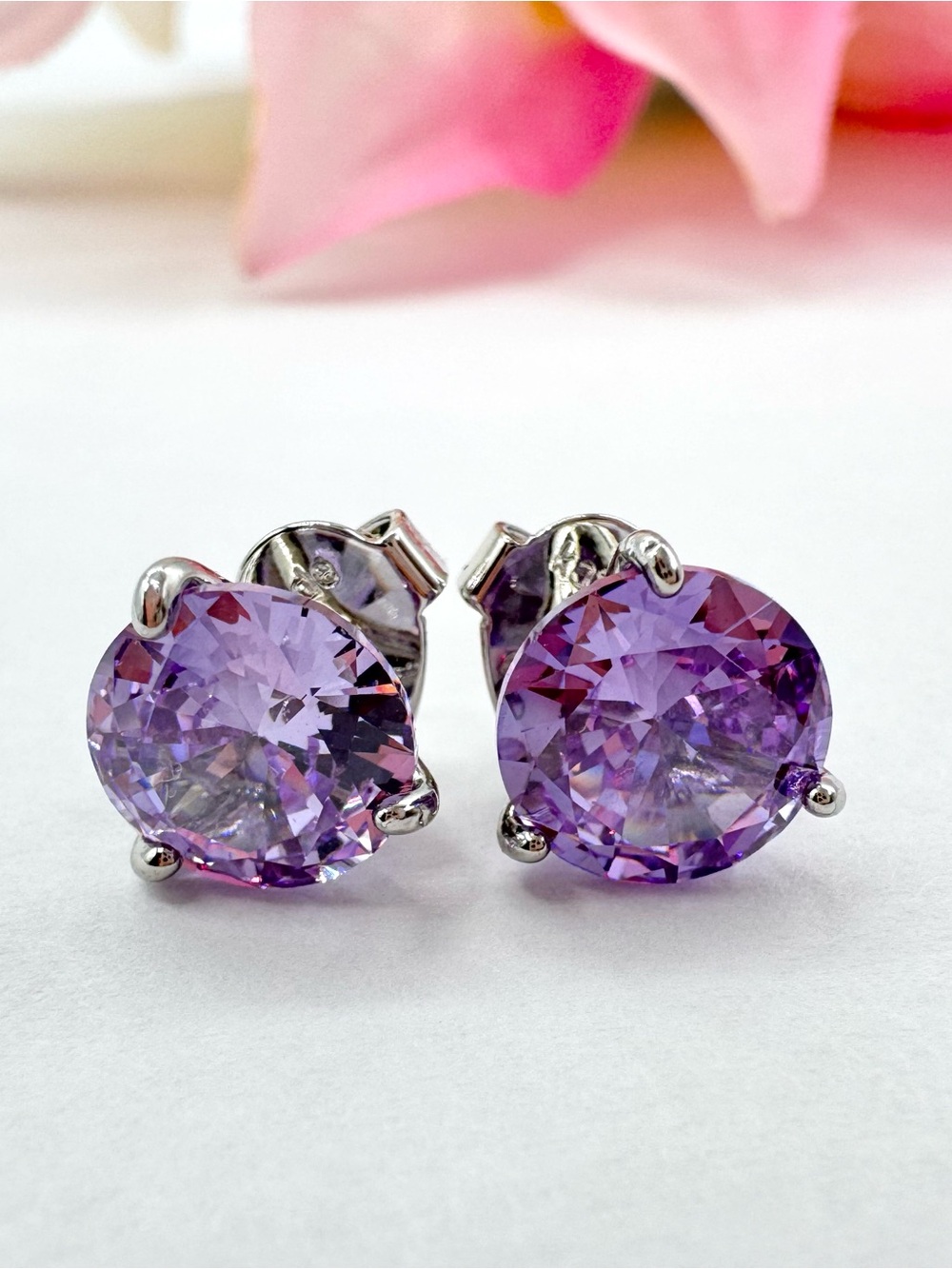Kate Spade Brilliant Statements Tri-Prong Stud CZ Earrings in Light Amethyst
